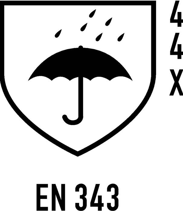 Schirmsymbol mit Regentropfen auf einem Schild, gekennzeichnet mit „EN 343