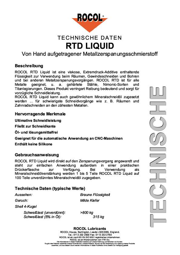 Metallzerspanungsschmierstoff RTD Liquid 5l Kanister ROCOL