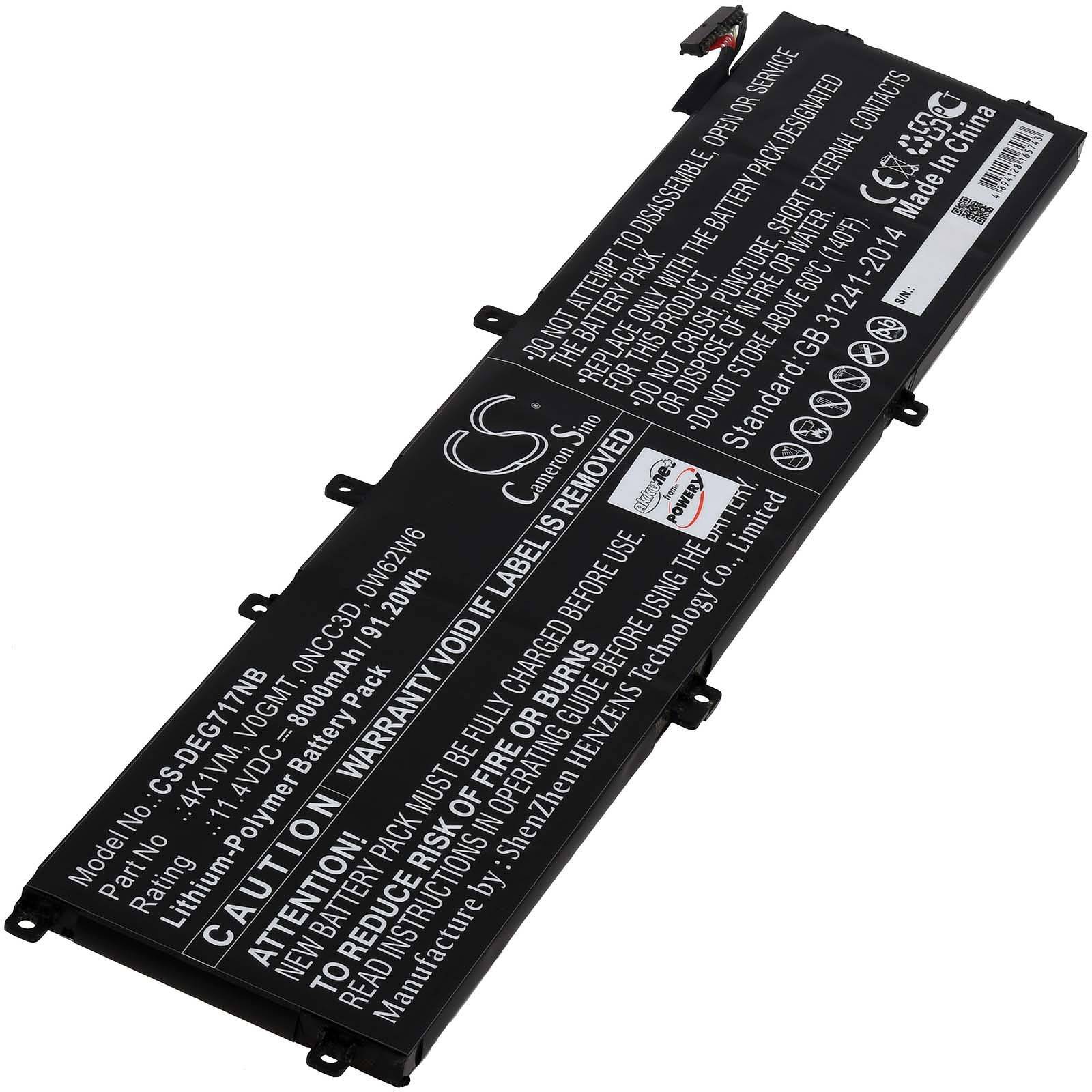 Powery Akku passend für Laptop Dell G7 17 7700 Typ V0GMT, 11,4V, Li-Polymer