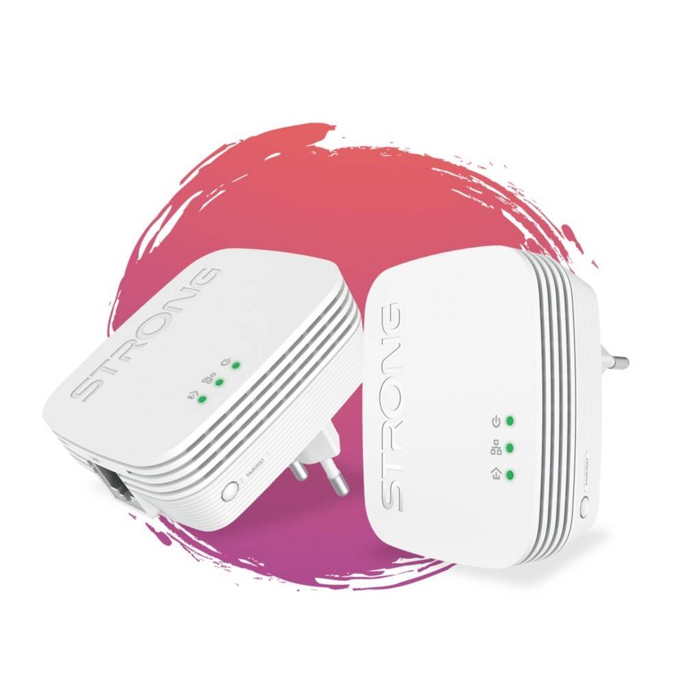 Zwei weiße Netzwerkadapter mit der Aufschrift 