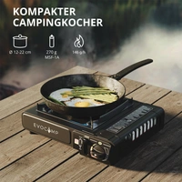 EVOCAMP Gaskocher 1-flammig Piezozündung für 227g Gaskartuschen - mit Tragekoffer und feuerfester Unterlage 40x32 cm EVOCAMP Gaskocher 1-flammig Piezozündung für 227g Gaskartuschen - mit Tragekoffer und feuerfester Unterlage 40x32 cm