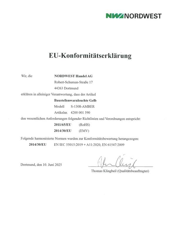 Baustellenwarnleuchte gelb doppelseitiger Lichtaustritt NOW