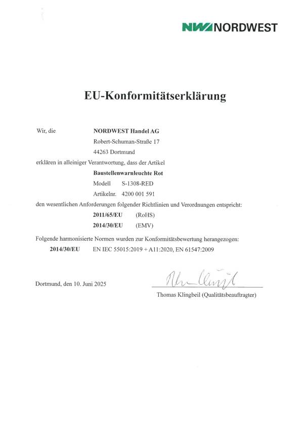 Baustellenwarnleuchte rot doppelseitiger Lichtaustritt NOW