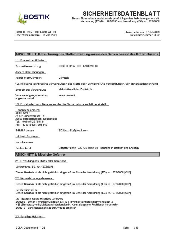 1K-Hybrid-Klebstoff High Tack H785 weiß 450g Kartusche BOSTIK