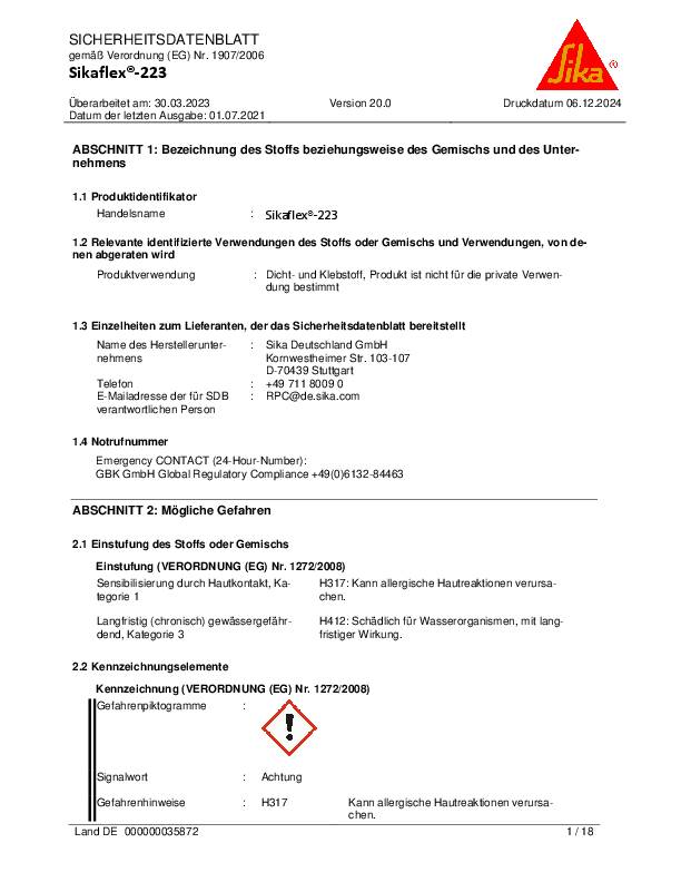 Kleb- u.Dichtstoff Sikaflex®-223 300ml schwarz Kartusche SIKA