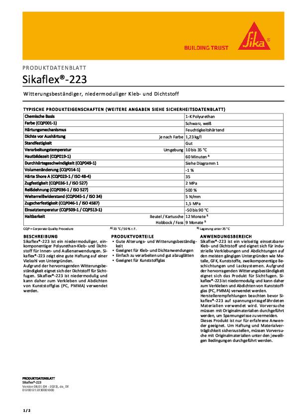 Kleb- u.Dichtstoff Sikaflex®-223 300ml schwarz Kartusche SIKA