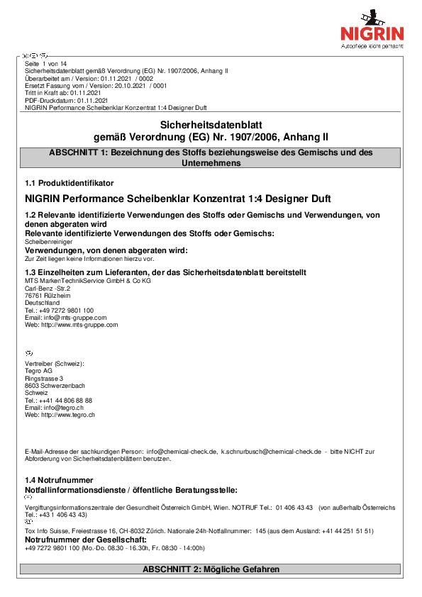 Scheibenreiniger Performance Scheibenklar Konzentrat 5l Kanister NIGRIN