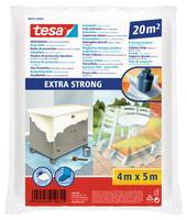 Extra Strong Cover': Schutzplane für Malarbeiten, 20 m² Abdeckung, Abmessungen 4 m x 5 m. Eigenschaften umfassen Reißfestigkeit und Wasserdichtigkeit. Geeignet für Innen- und Außeneinsatz.