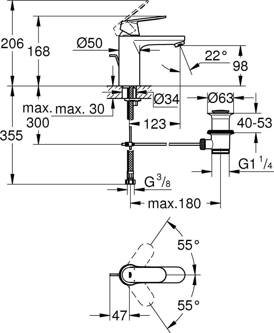 Grohe EHM Waschtisch Eurosmart C mittelhoch mit Ablaufgarnitur 23325 VC