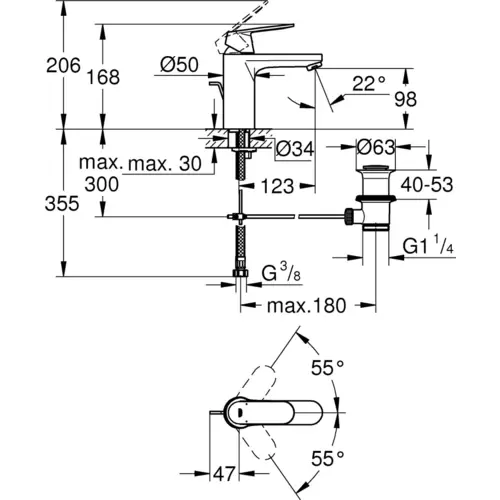 Grohe EHM Waschtisch Eurosmart C mittelhoch mit Ablaufgarnitur 23325 VC Grohe EHM Waschtisch Eurosmart C mittelhoch mit Ablaufgarnitur 23325 VC