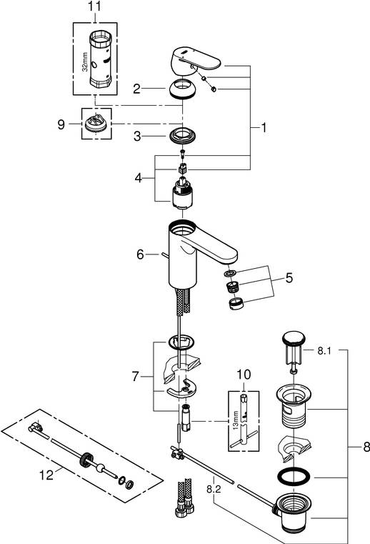 Grohe EHM Waschtisch Eurosmart C mittelhoch mit Ablaufgarnitur 23325 VC