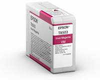 Epson T8503 Tintenpatrone in lebendigem Magenta für Druckerverwendung, gezeigt auf weißem Hintergrund.