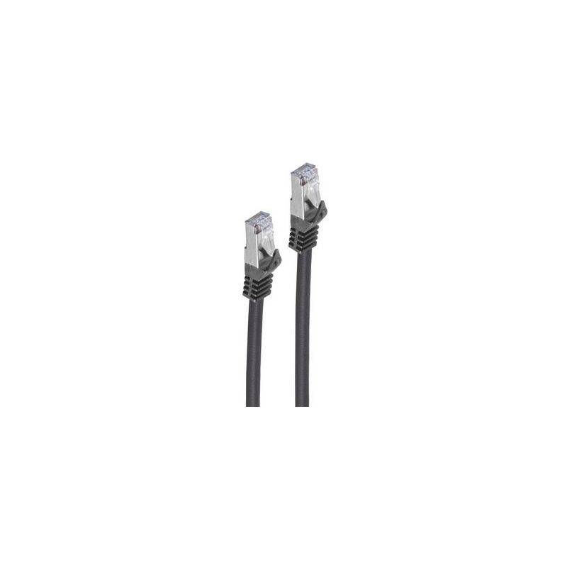 Zwei schwarze Ethernet-Kabel mit Steckverbindern, die typischerweise für Netzwerkverbindungen verwendet werden.