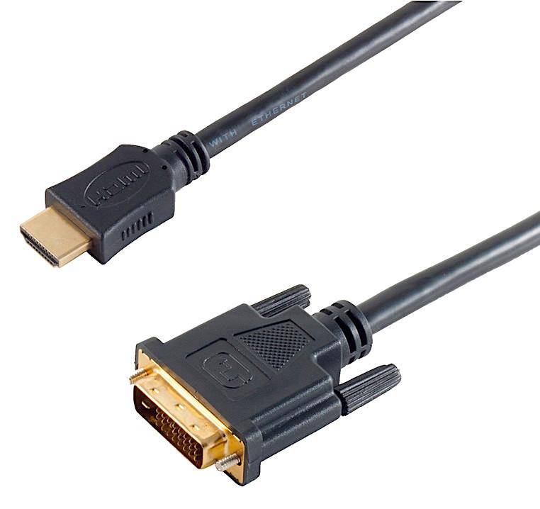 Adapterkabel HDMI Typ A Stecker  DVI-D 24+1 Stecker schwarz - Länge: 7,50 m