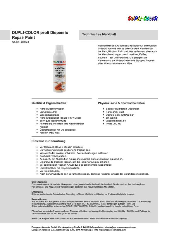 Dispersions-Ausbesserung weiß ma 200ml Spraydose DUPLI-COLOR