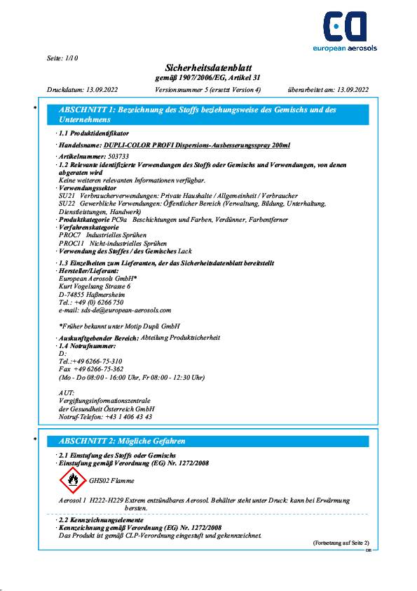 Dispersions-Ausbesserung weiß ma 200ml Spraydose DUPLI-COLOR