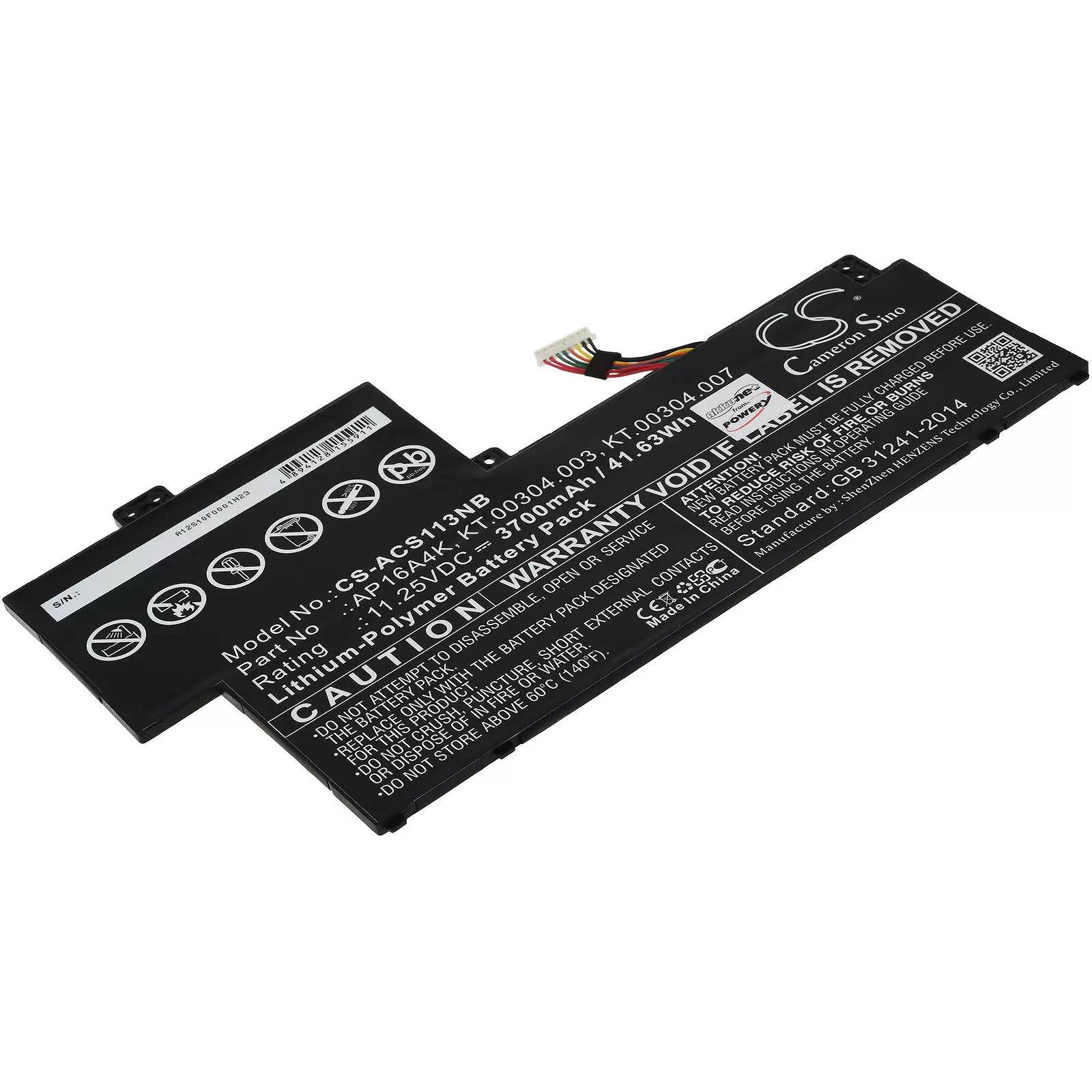 Akku passend für Laptop Acer Aspire One Cloudbook 11 AO1-132,Swift 1 SF113-31-P2CP,Typ AP16A4K u.a. - 11,25V - 3700 mAh