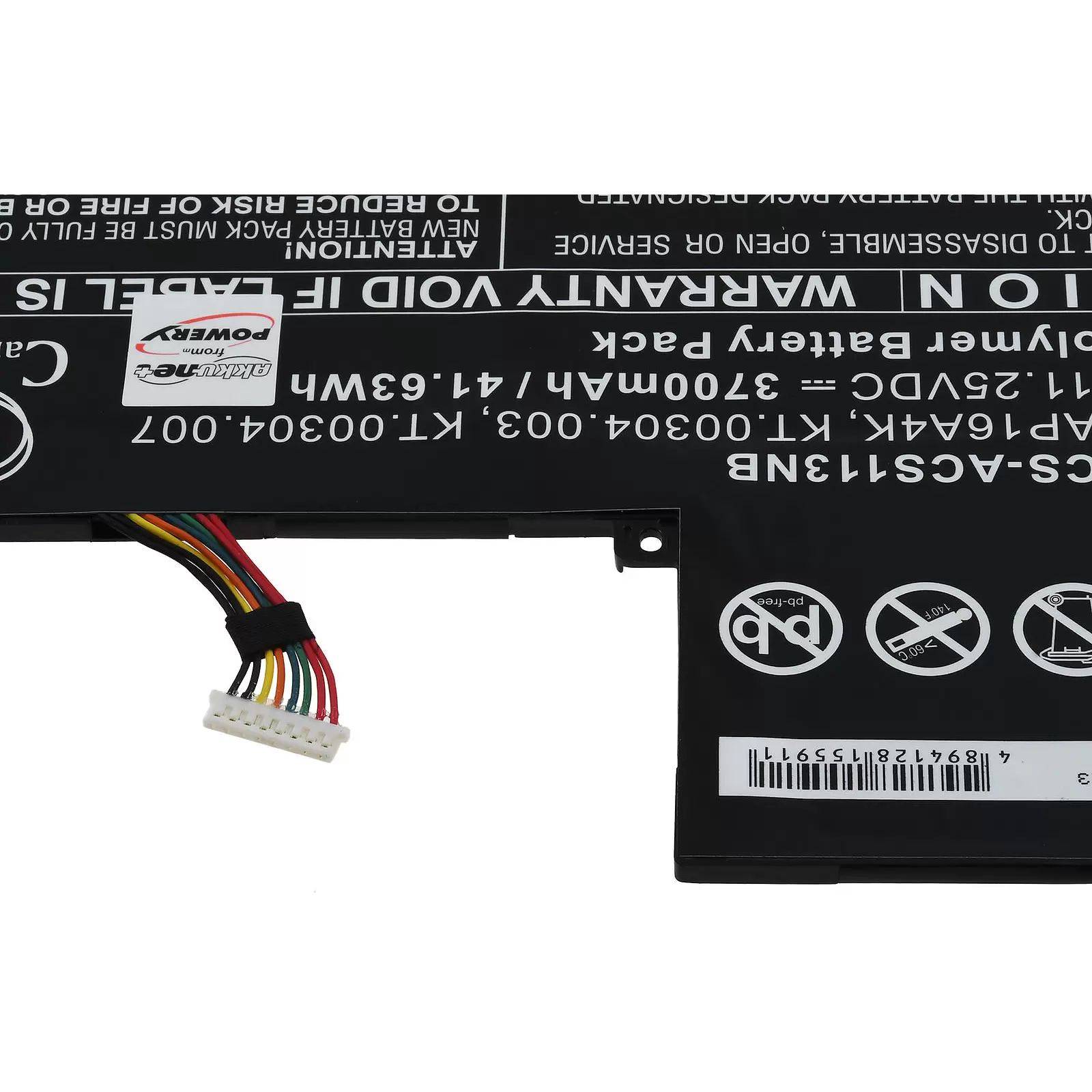 Akku passend für Laptop Acer Aspire One Cloudbook 11 AO1-132,Swift 1 SF113-31-P2CP,Typ AP16A4K u.a. - 11,25V - 3700 mAh