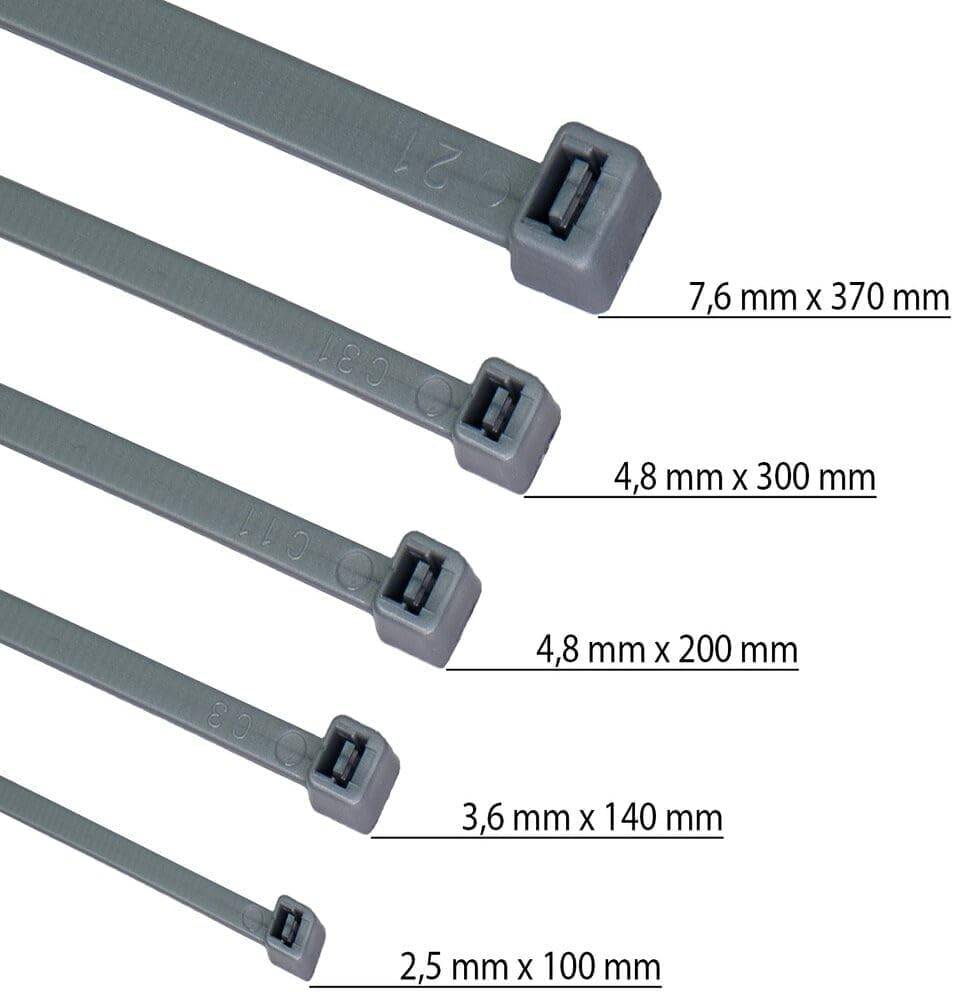 Kabelbinder 1000 Stück grau UV beständig Universalbinder 2,5 x 100 mm