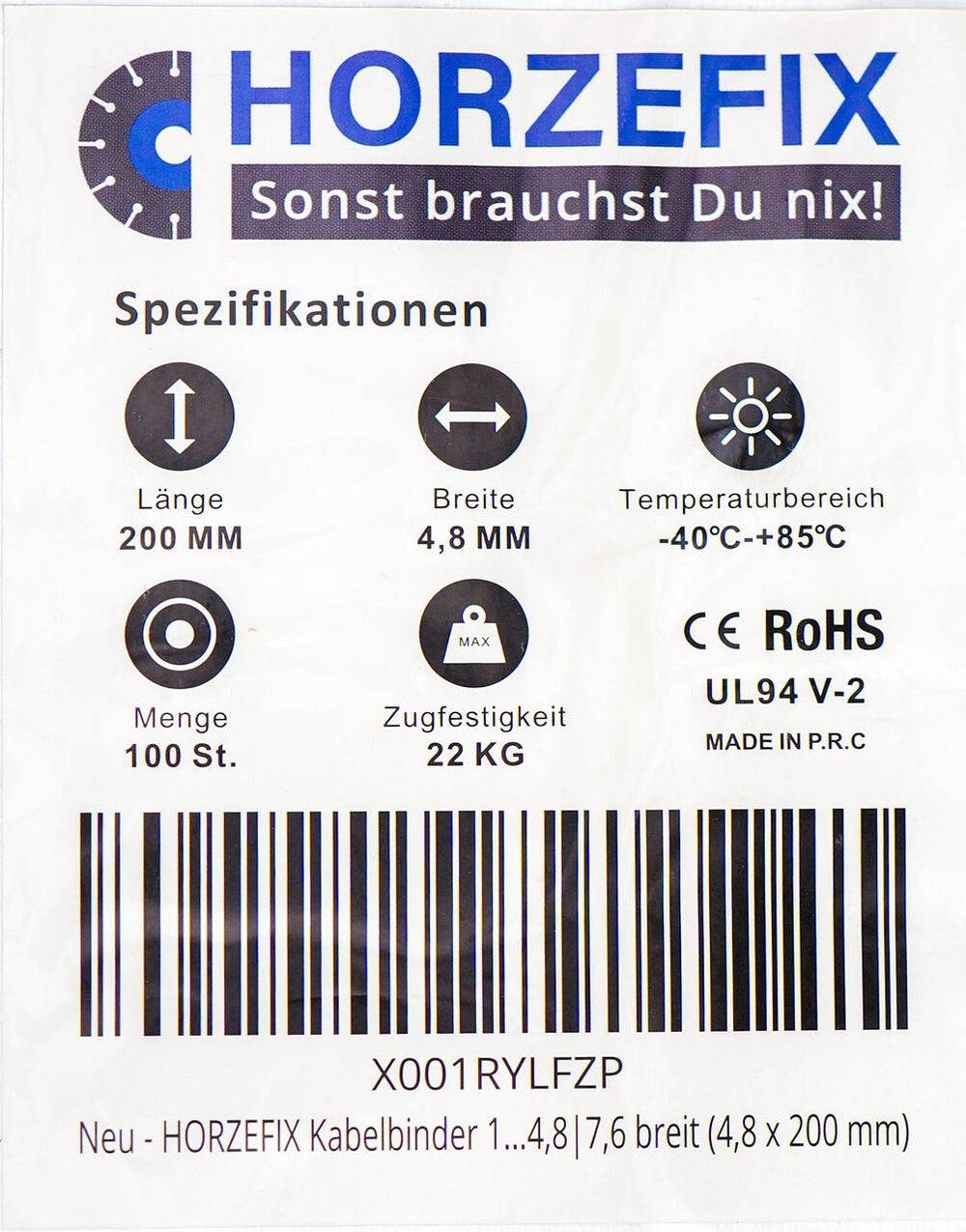 Kabelbinder 100 Stück grau UV beständig Universalbinder 4,8 x 200 mm
