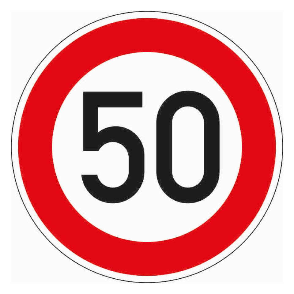 Verkehrszeichen Zulässige Höchstgeschwindigkeit 50, Nr.274-55, Aluminium RA1, reflektierend, Ø600mm