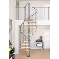 Dolle Spindeltreppe Oslo Ø160cm mit 294-322cm Geschosshöhe 13 Stufen Buche lackiert Geländer grau, mitlaufende Edelstahlstäbe Dolle Spindeltreppe Oslo Ø160cm mit 294-322cm Geschosshöhe 13 Stufen Buche lackiert Geländer grau, mitlaufende Edelstahlstäbe