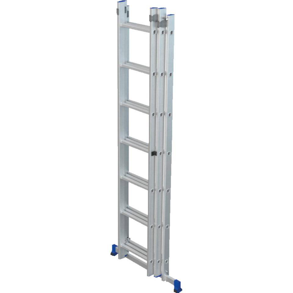 WERNER® Mehrzweckleiter, 3-teilig, 3x7 Sprossen, Aluminium, AH 4,94m, 10,4kg