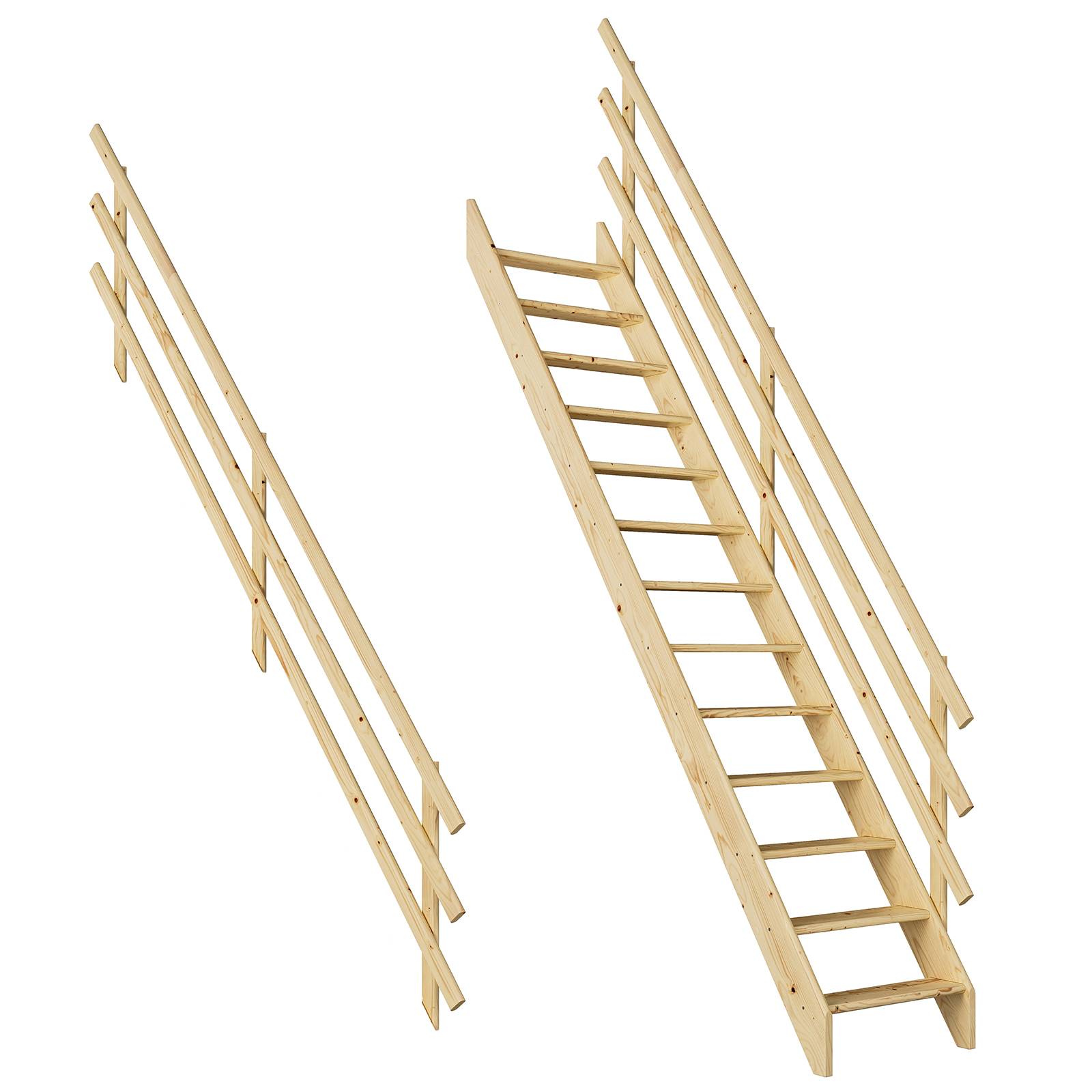 Dolle Raumspartreppe Burgau bis 289cm Geschosshöhe in Fichte unbehandelt inklusive Geländer