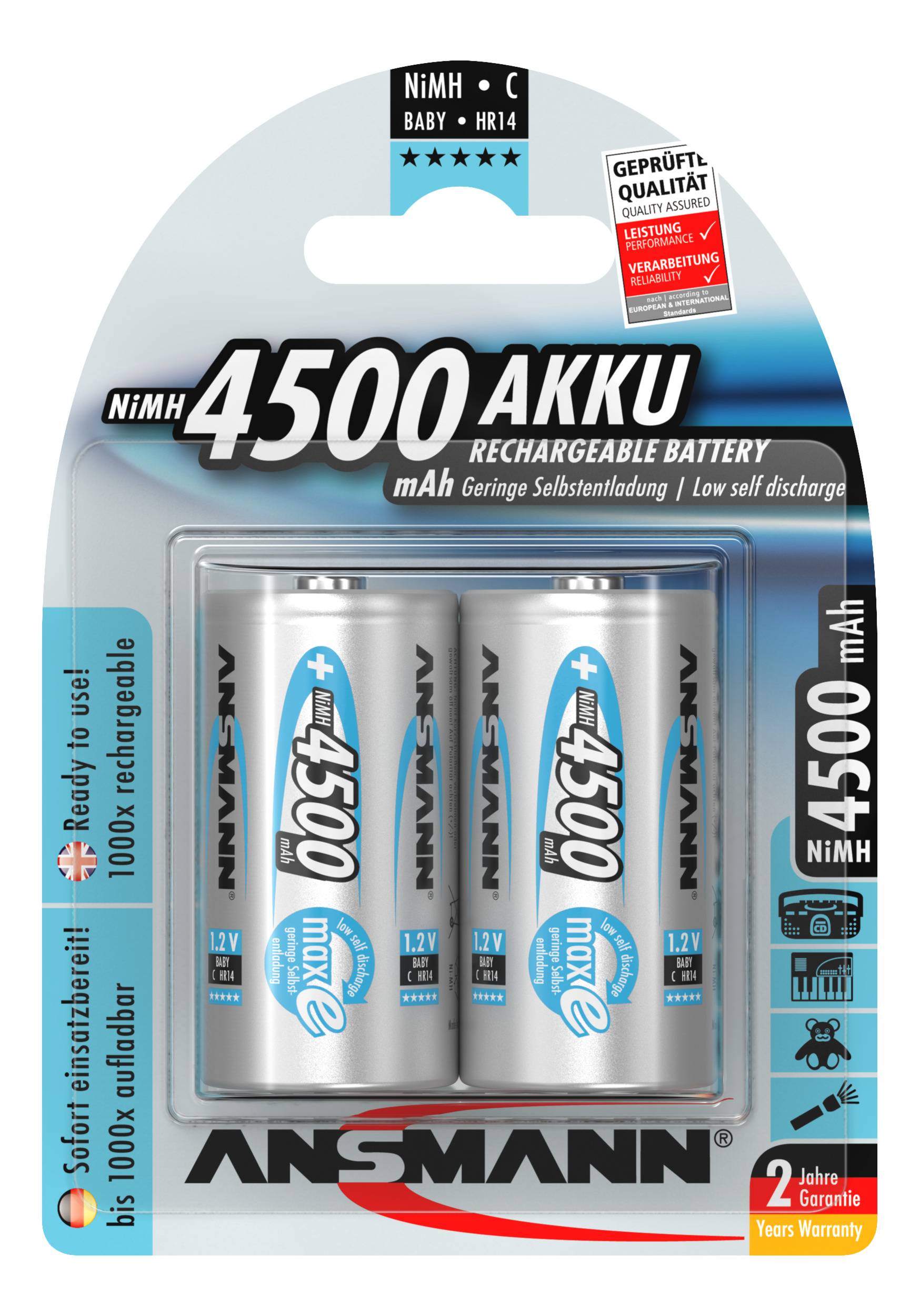 Ansmann maxE Baby C LR14 4500mAh NiMH Akku im 2er Blister