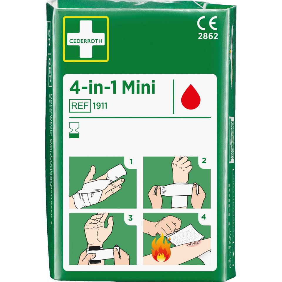 CEDERROTH 4-in-1 Mini, Verbandmaterial, Einwegbinde 12x8cm, Kompresse 300x6cm, 2/VE