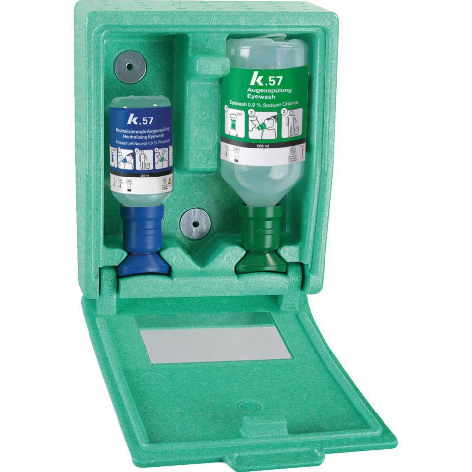 K.57 Augen-Notfallstation,geschlossen, mit 1x200ml/pH Neutral, 1x500ml/Kochsalzlösung