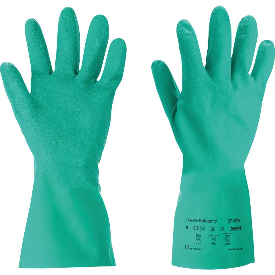 Ansell AlphaTec® Solvex® Handschuh 37-675, Kat.III, grün, Nitril, 330mm, Größe 7
