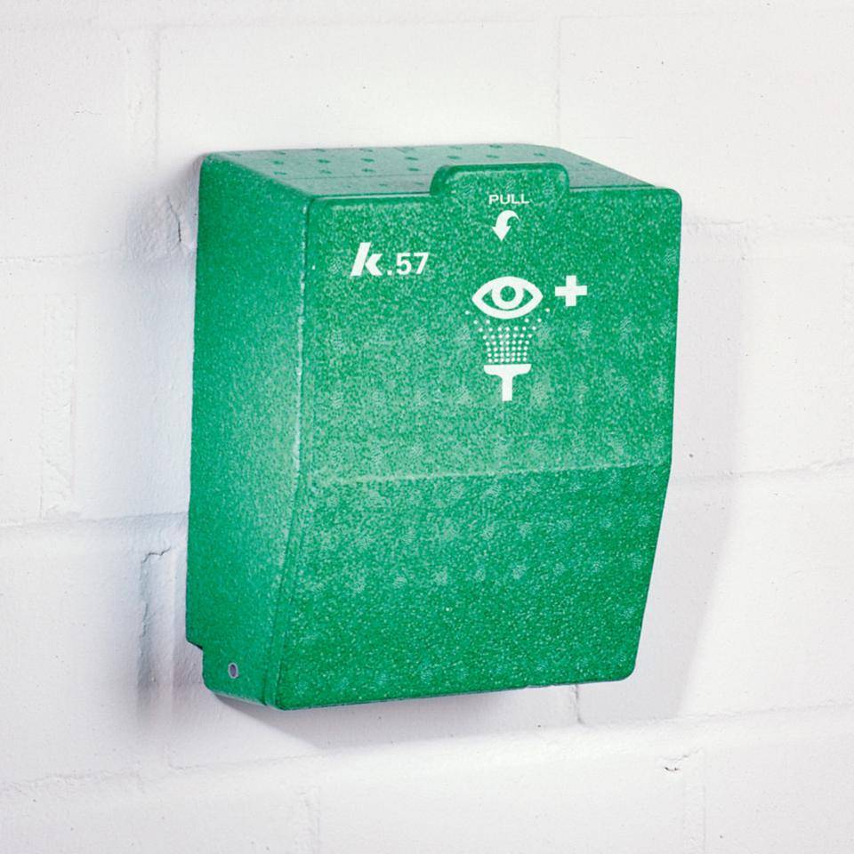 Wandbox Augenspülung, beheizbar, mit zwei 500ml/Flaschen gemäß DIN EN 15154-4