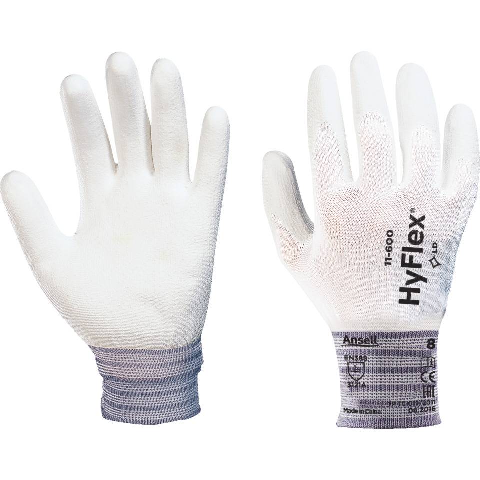 Ansell Schutzhandschuh HyFlex® 11-600, Kat.II, weiß, Nylon, 240mm, Größe 6
