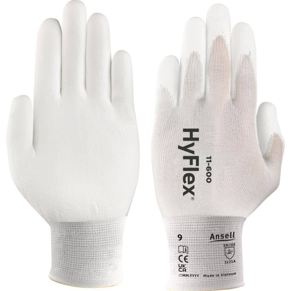 Ansell Schutzhandschuh HyFlex® 11-600, Kat.II, weiß, Nylon, 240mm, Größe 7