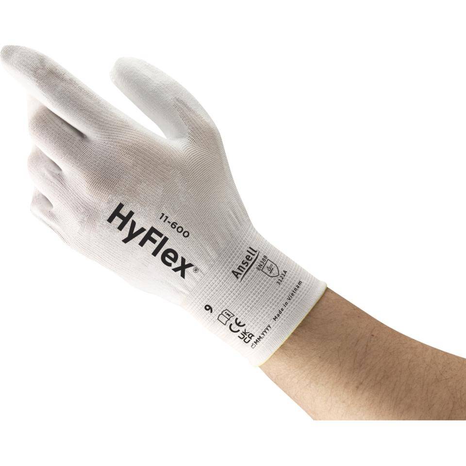 Ansell Schutzhandschuh HyFlex® 11-600, Kat.II, weiß, Nylon, 240mm, Größe 7