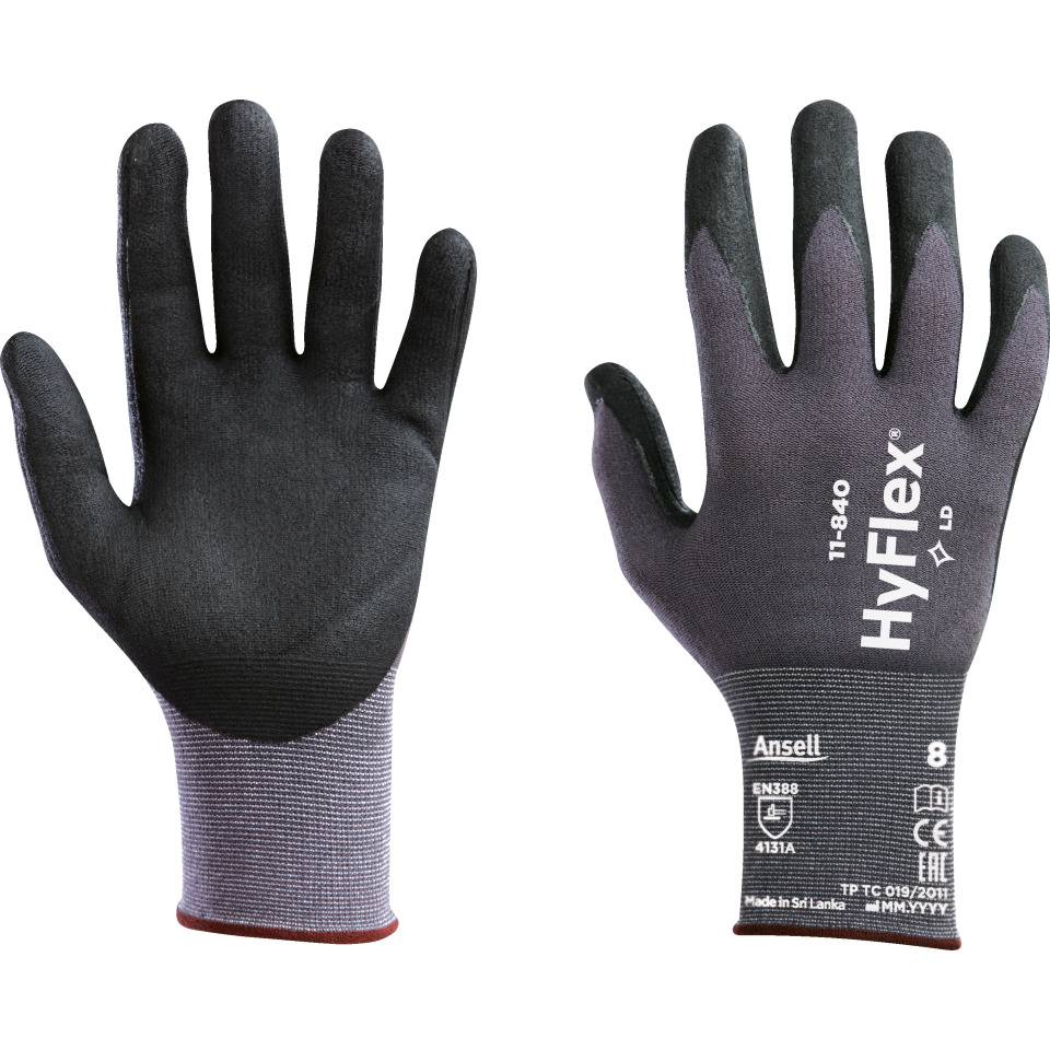 Ansell Schutzhandschuh HyFlex® 11-840, Kategorie II, grau/schwarz, 250mm, Größe 8