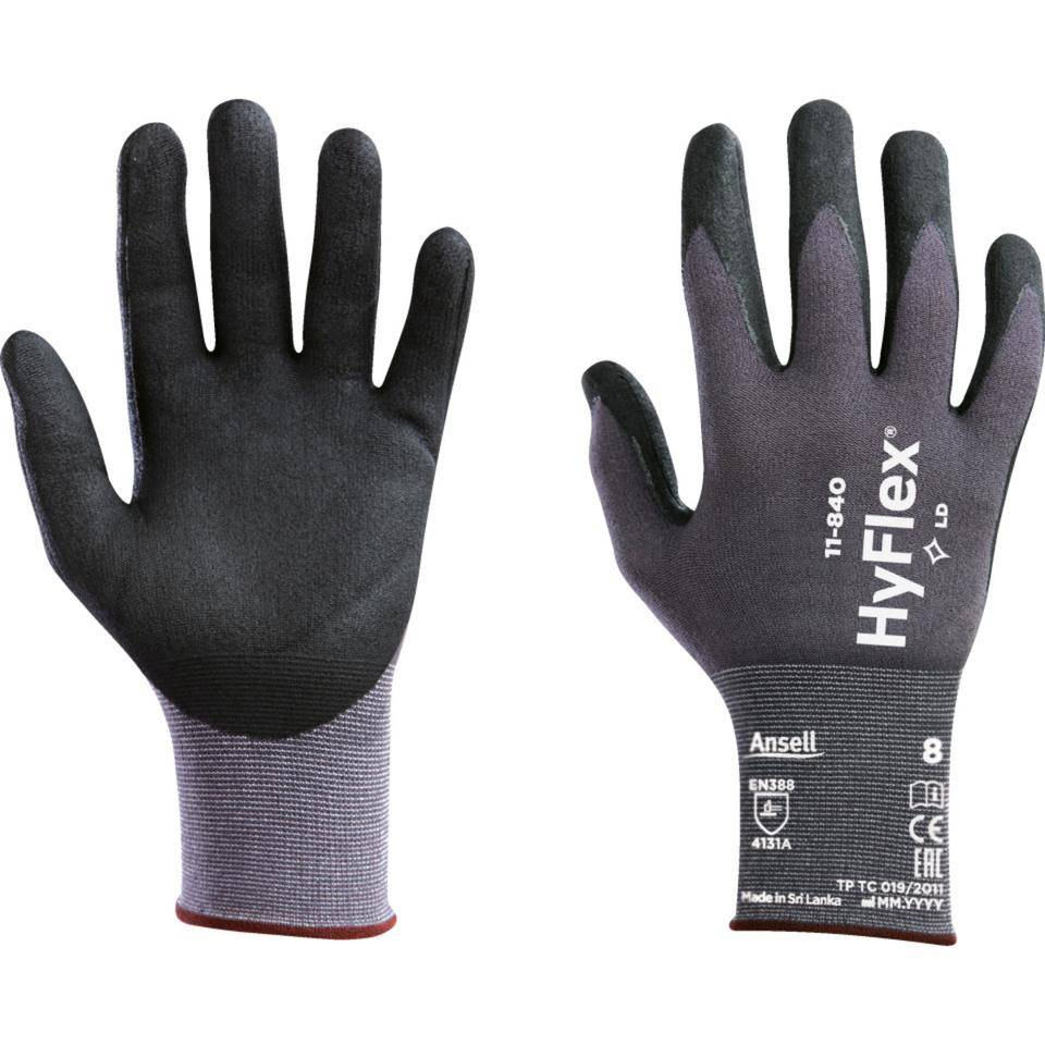 Ansell Schutzhandschuh HyFlex® 11-840, Kategorie II, grau/schwarz, 250mm, Größe 10