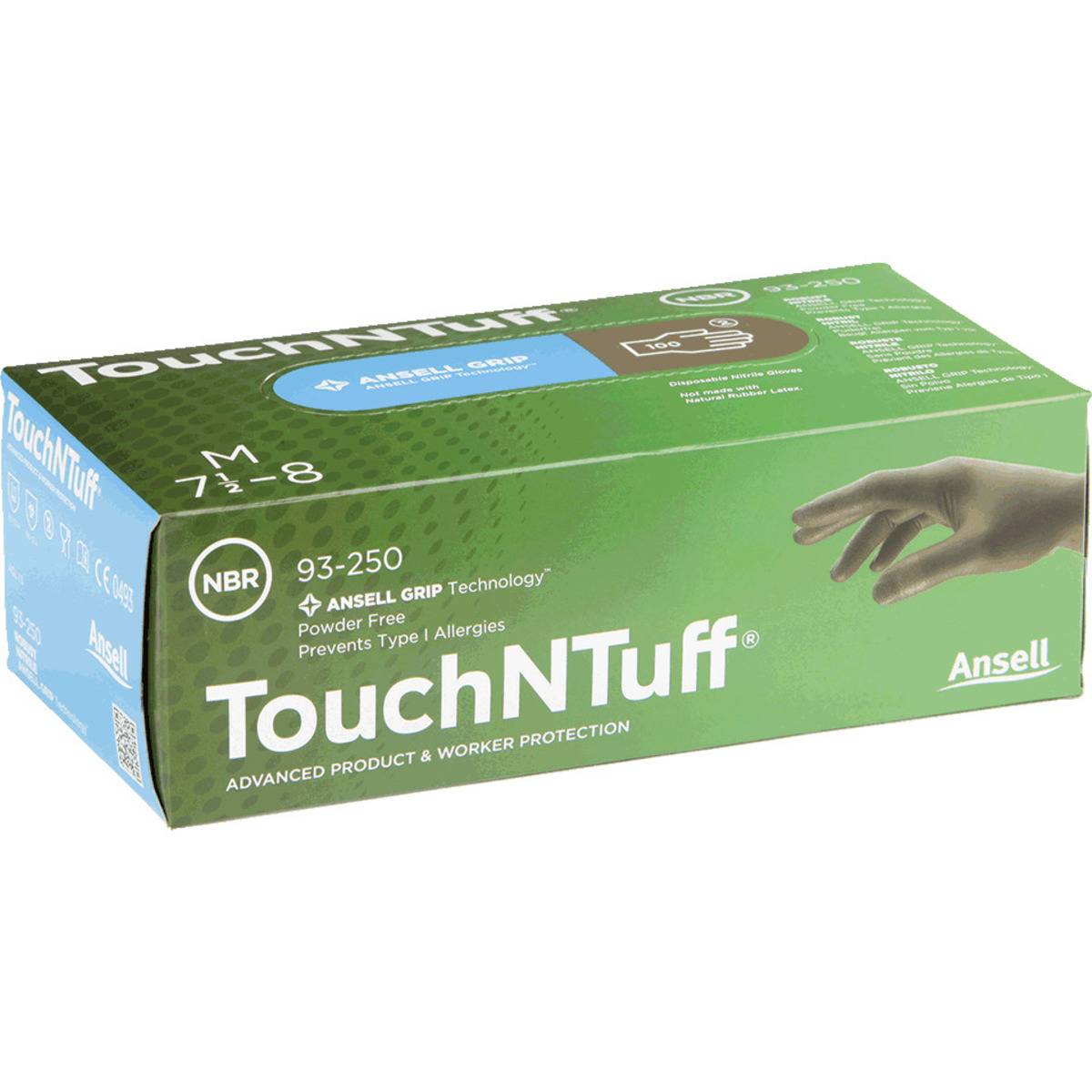 Ansell Handschuh TouchNTuff® 93-250, Kat.III, Nitril, ungepudert, Größe 6,5-7, 100/VE
