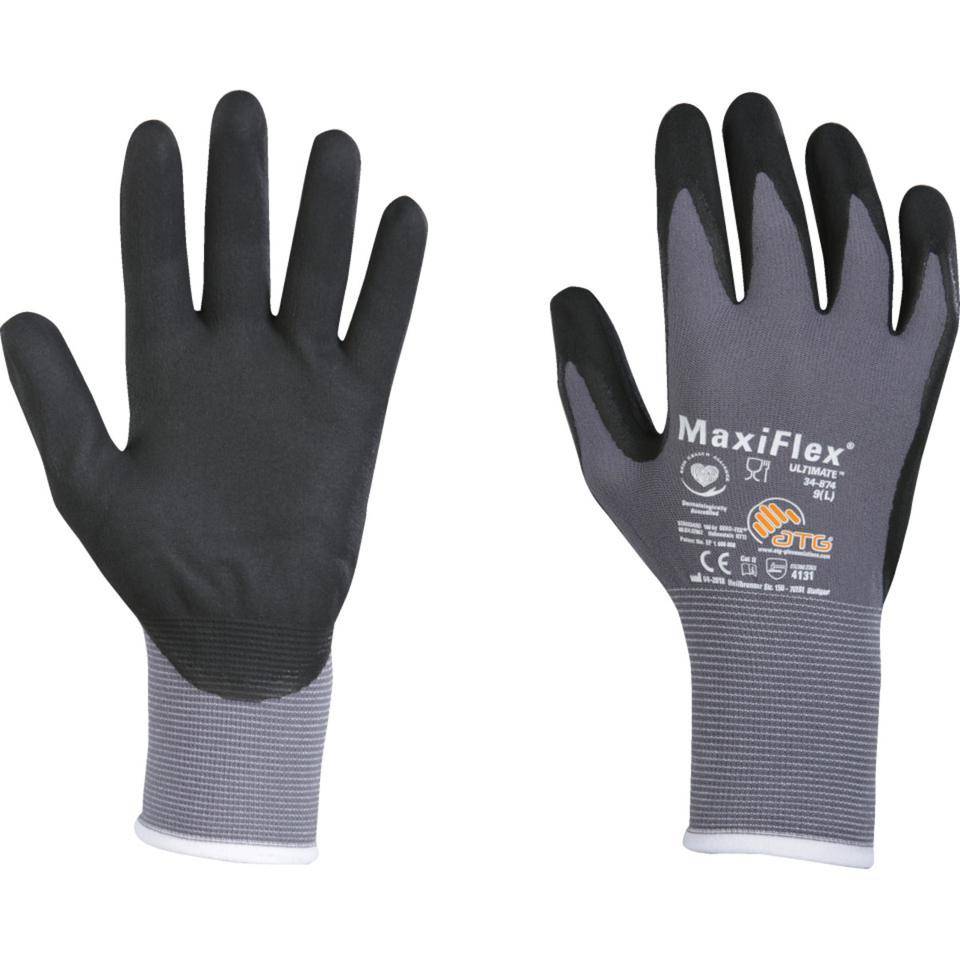 ATG Handschuh MaxiFlex® Ultimate, Kat.II, grau/schwarz, Nylon, 230mm, Größe 6