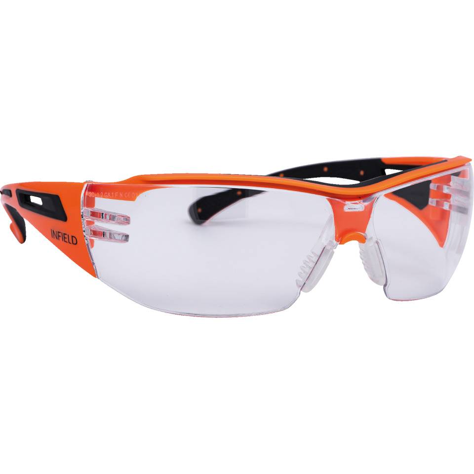 INFIELD Schutzbrille Victor, EN 166, orange/schwarz, farblose PC-Scheibe, 30g