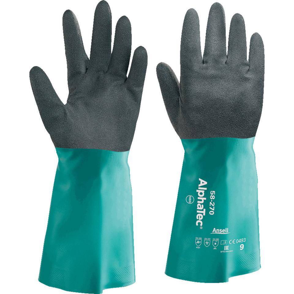 Ansell AlphaTec® Schutzhandschuh 58-270, Kat.III, schwarz/grün, 300mm, Größe 9