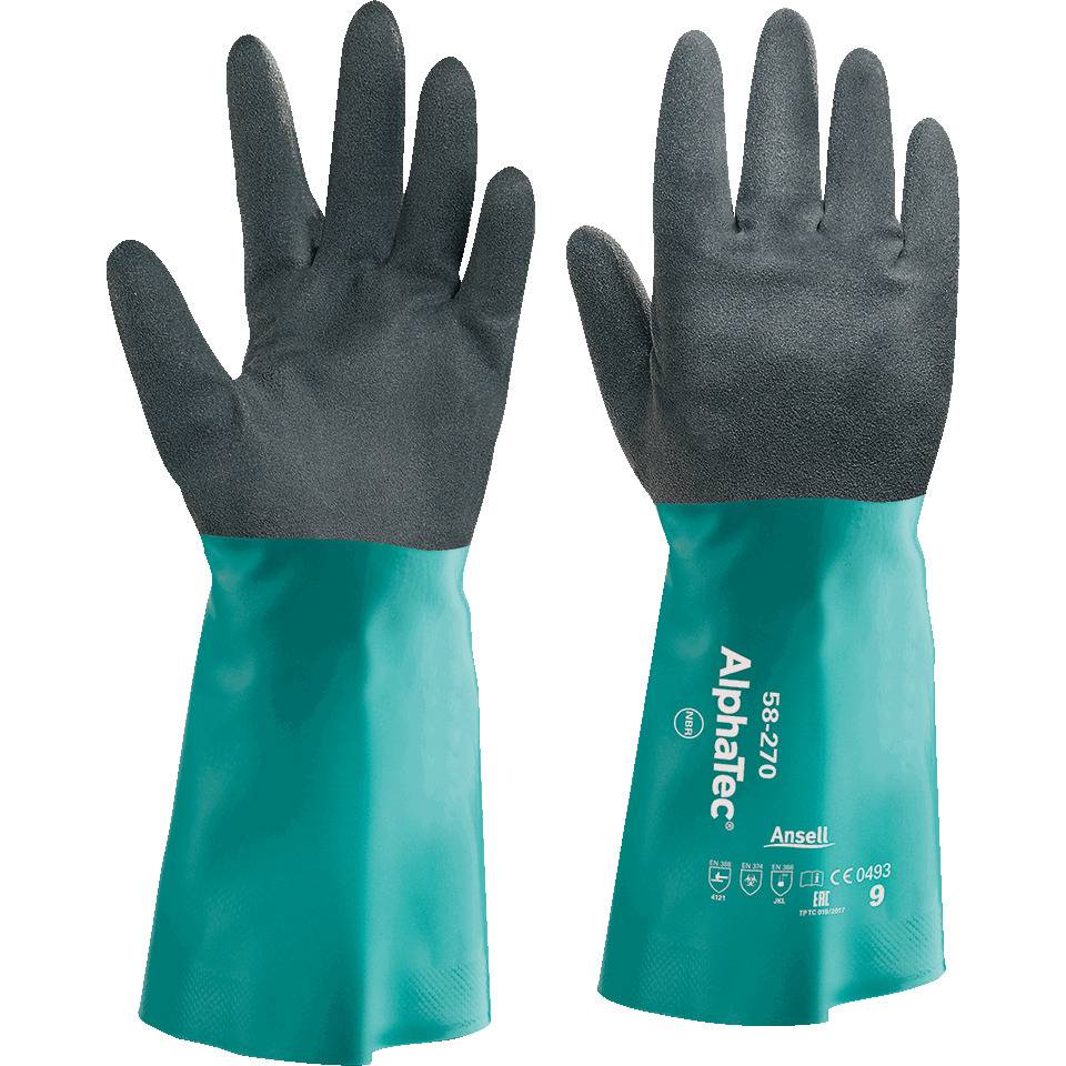 Ansell AlphaTec® Schutzhandschuh 58-270, Kat.III, schwarz/grün, 300mm, Größe 7