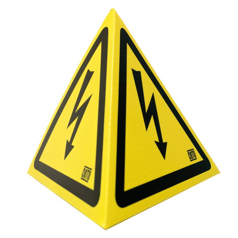 Warnpyramide zum Selbstaufbau mit Magnet, ISO/W012, gelb/schwarz, 150x150x150mm