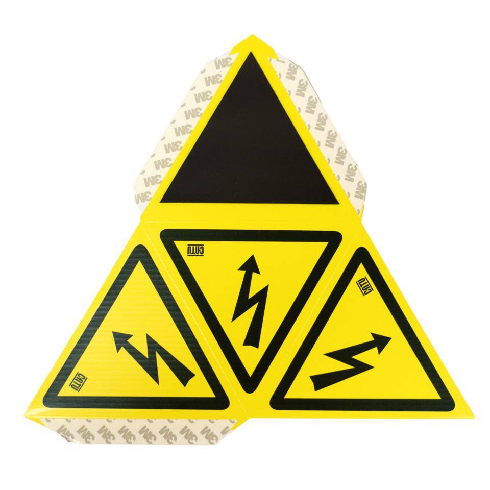 Warnpyramide zum Selbstaufbau mit Magnet, ISO/W012, gelb/schwarz, 150x150x150mm