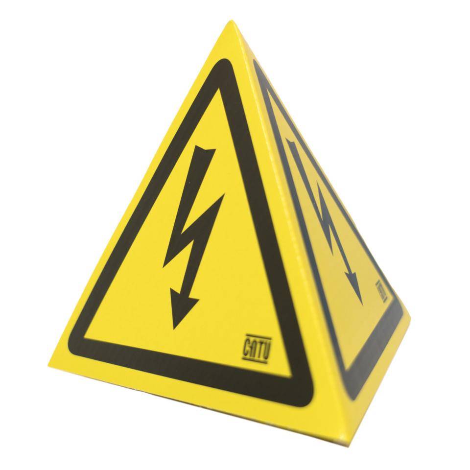 Warnpyramide zum Selbstaufbau mit Magnet, ISO/W012, gelb/schwarz, 150x150x150mm