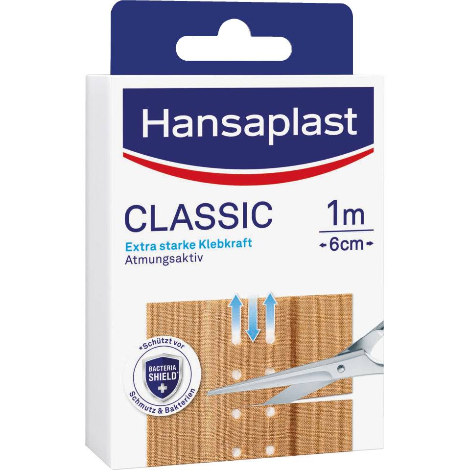 Hansaplast® Pflaster CLASSIC, luftdurchlässig, für normale Haut, 6cm, 1m/Rolle