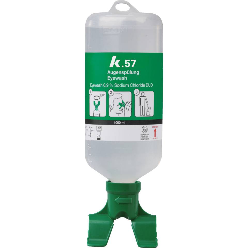K.57 Augenspülflasche Duo, DIN EN 15154-4, Spülzeit 5 Minuten je Auge, 1000ml/Flasche