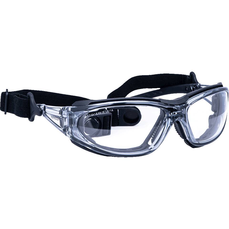 INFIELD Schutzbrille Mirador, EN 166, schwarz, farblose Polycarbonat-Scheibe, 53g