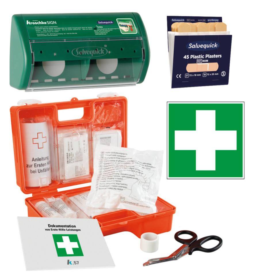 K.57 Vorteils-Set Erste-Hilfe-Koffer Classic, Verbandblock, Pflasterspender, Nachfüllpack Pflaster wasserfest